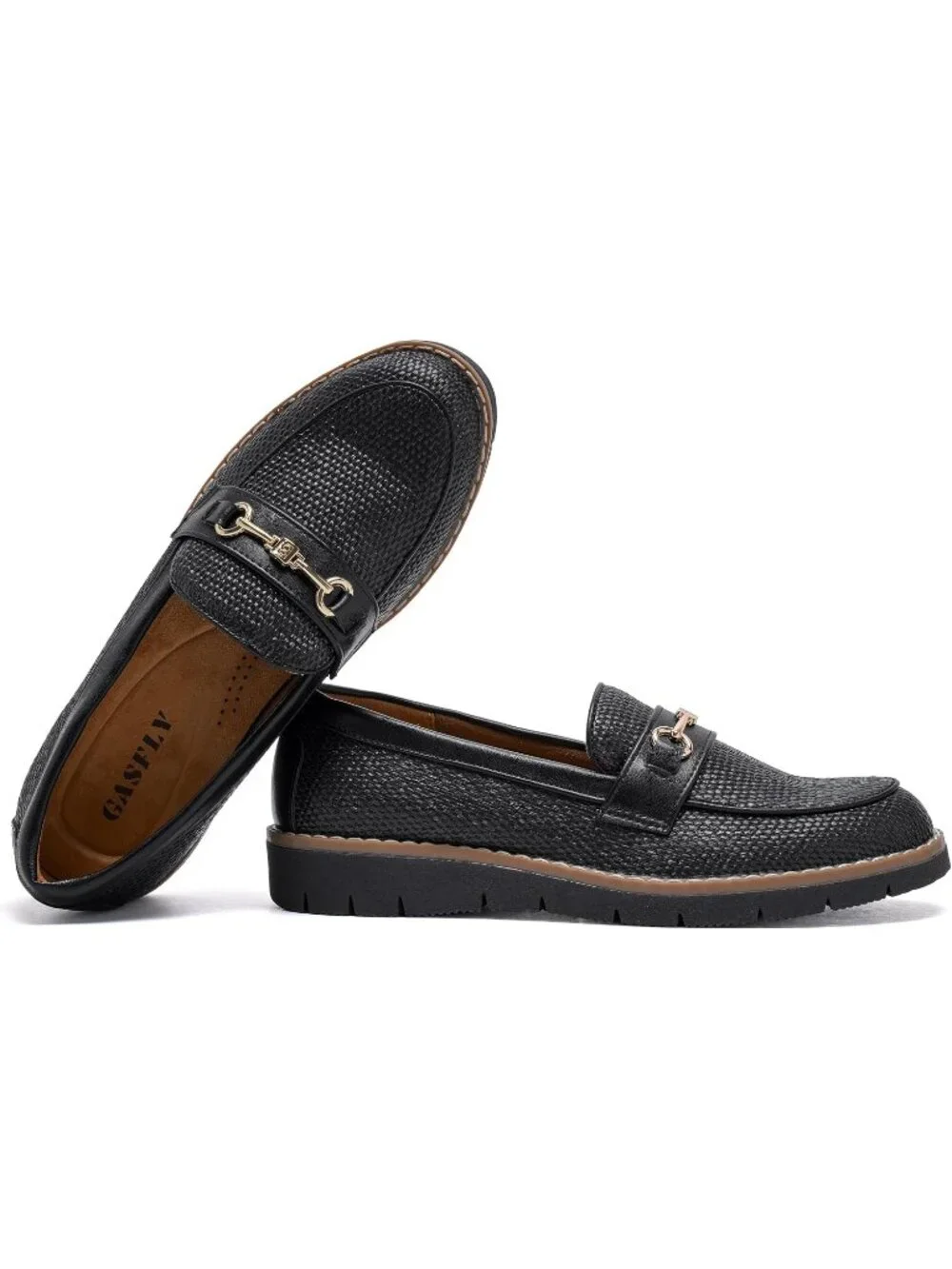 🆕Women's Black Woven Round Toe Platform Chunky Heeled Loafers Business Shoes